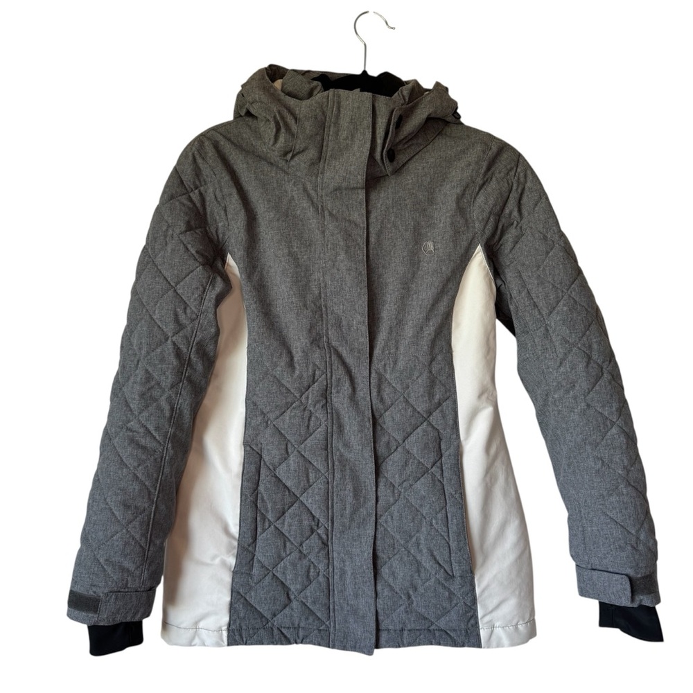 Women's Liquid Brand Spali‎ Quilted Gray and White Hooded Ski Jacket Size Small